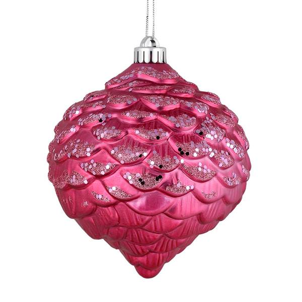 6" Mauve Glitter Pine Cone Ornament (6 pack)