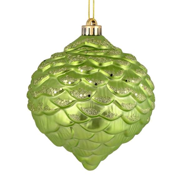 6" Celadon Glitter Pine Cone Ornament (6 pack)