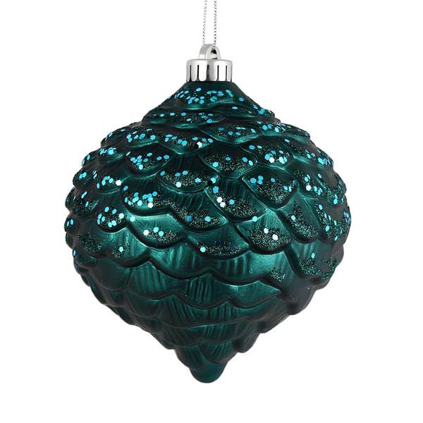6" Sea Blue Glitter Pine Cone Ornament (6 pack)