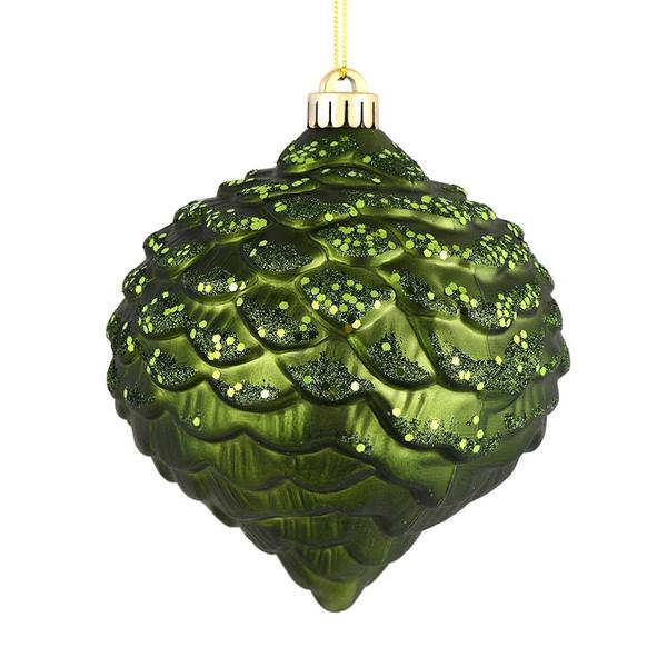 6" Moss Green Glitter Pine Cone Ornament (6 pack)