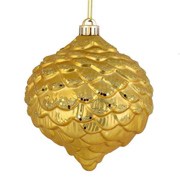 6" Gold Glitter Pine Cone Ornament (6 pack)