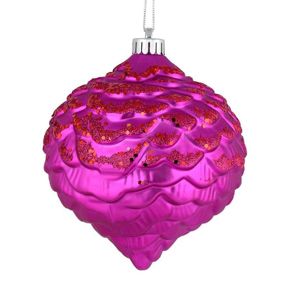 6" Fuchsia Glitter Pine Cone Ornament (6 pack)