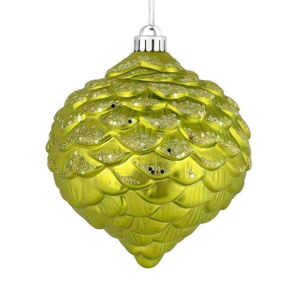 6" Lime Glitter Pine Cone Ornament (6 pack)