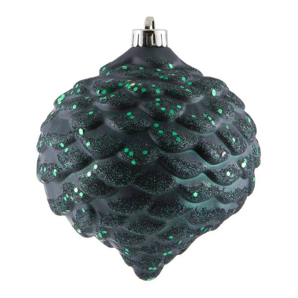 6" Midnight Green Glitter Pine Cone Ornament (6 pack)