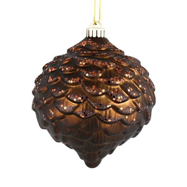 6" Chocolate Glitter Pine Cone Ornament (6 pack)