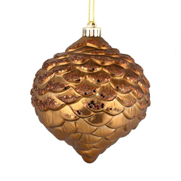 6" Mocha Glitter Pine Cone Ornament (6 pack)