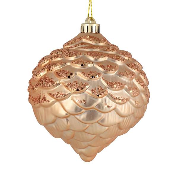 6" Cafe Latte Glitter Pine Cone Ornament (6 pack)