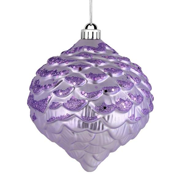 6" Lavender Glitter Pine Cone Ornament (6 pack)