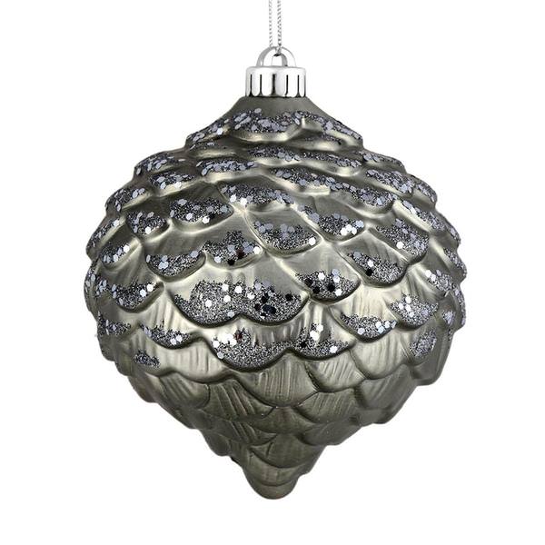 6" Pewter Glitter Pine Cone Ornament (6 pack)