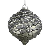 Vickerman 6" Pewter Glitter Pine Cone Ornament (6 pack)