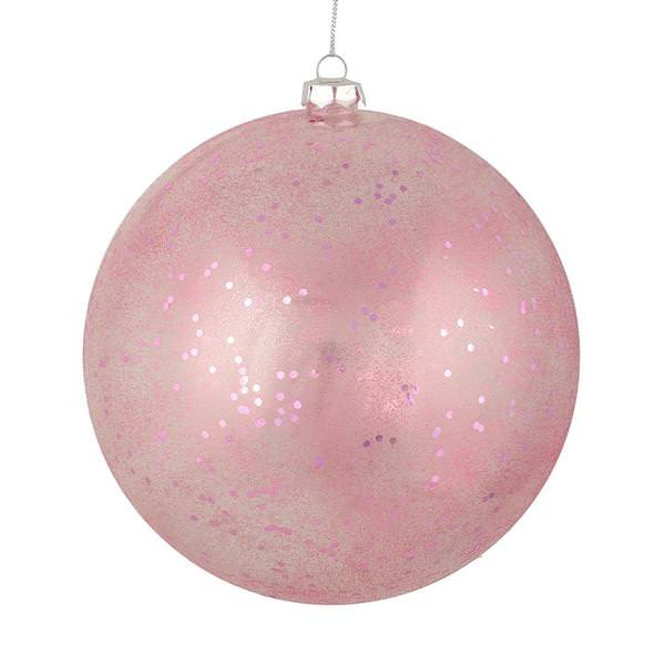 4" Mauve Glitter Clear Ball Ornament (6 pack)