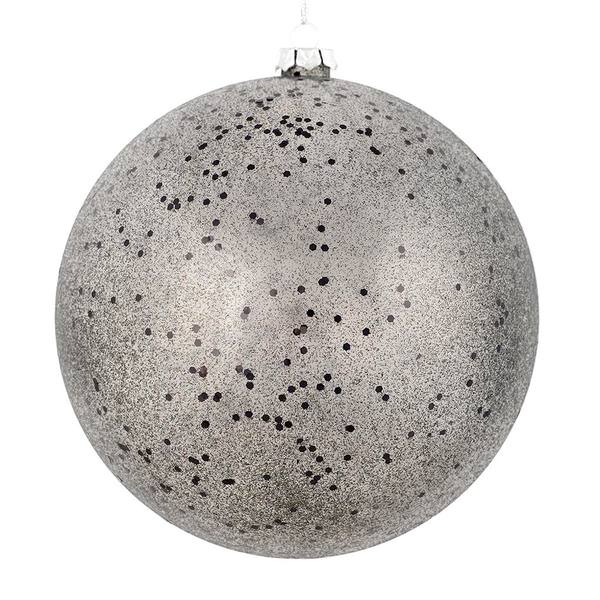 4" Gunmetal Glitter Clear Ball Ornament (6 pack)