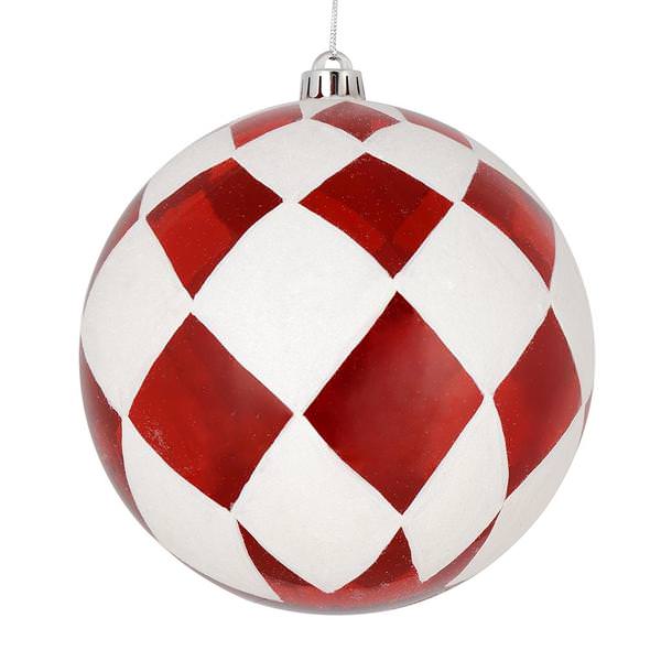 8" Red Ball White Diamond Glitter Ornament