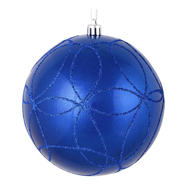 4" Blue Candy Ball Circle Glitter Ornament (4 pack)