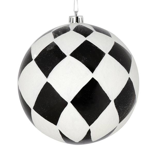 8" Black Ball White Diamond Glitter Ornament