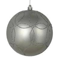 Vickerman 4" Silver Candy Ball Circle Glitter Ornament (4 pack)