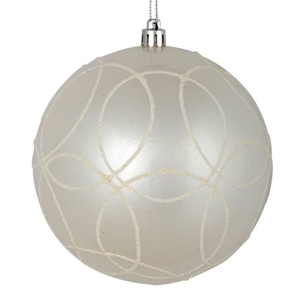 4" White Candy Ball Circle Glitter Ornament (4 pack)