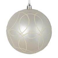 Vickerman 4" White Candy Ball Circle Glitter Ornament (4 pack)