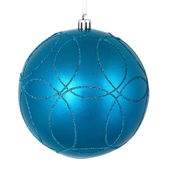 4" Turquoise Candy Ball Circle Glitter Ornament (4 pack)