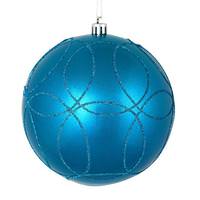 Vickerman 4" Turquoise Candy Ball Circle Glitter Ornament (4 pack)
