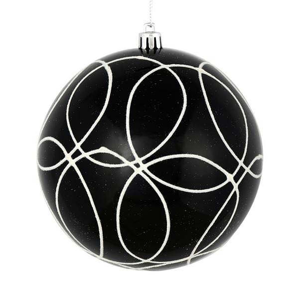4" Black Candy Ball Circle Glitter Ornament (4 pack)