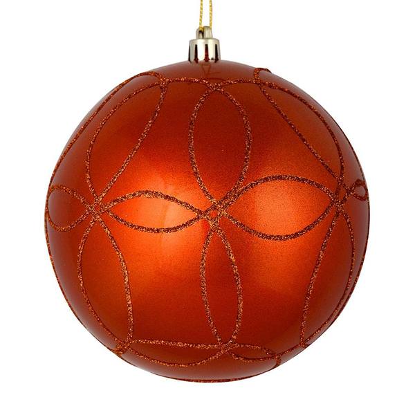 4" Burnished Orange Candy Ball Circle Glitter Ornament (4 pack)