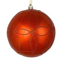Vickerman 4" Burnished Orange Candy Ball Circle Glitter Ornament (4 pack)