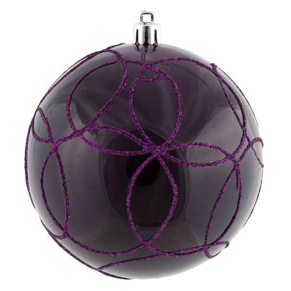 4" Plum Candy Circle Glitter Ball Ornament (4 pack)