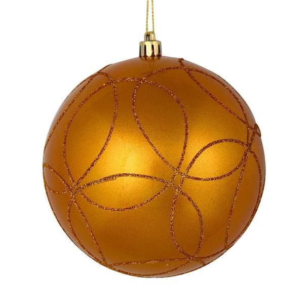 4" Antique Gold Candy Ball Circle Glitter Ornament (4 pack)