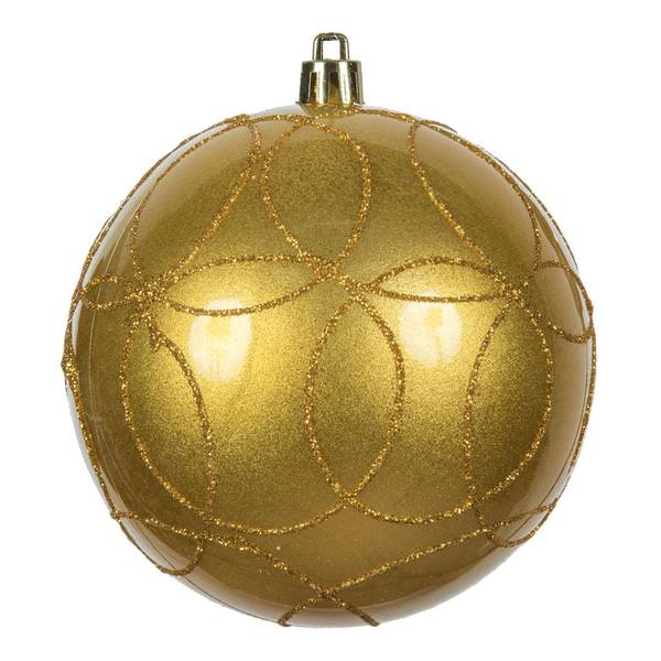 4" Honey Gold Candy Circle Glitter Ball Ornament (4 pack)