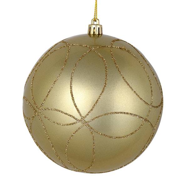 4" Champagne Candy Ball Circle Glitter Ornament (4 pack)