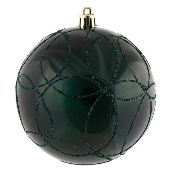 4.75" Sea Blue Candy Circle Glitter Ball Ornament (4 pack)