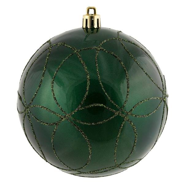 4.75" Moss Green Candy Circle Glitter Ball Christmas Ornament (4 pack)
