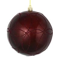 Vickerman 4" Burgundy Candy Ball Circle Glitter Ornament (4 pack)
