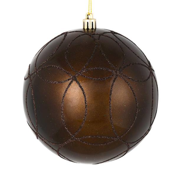 4" Chocolate Candy Ball Circle Glitter Ornament (4 pack)