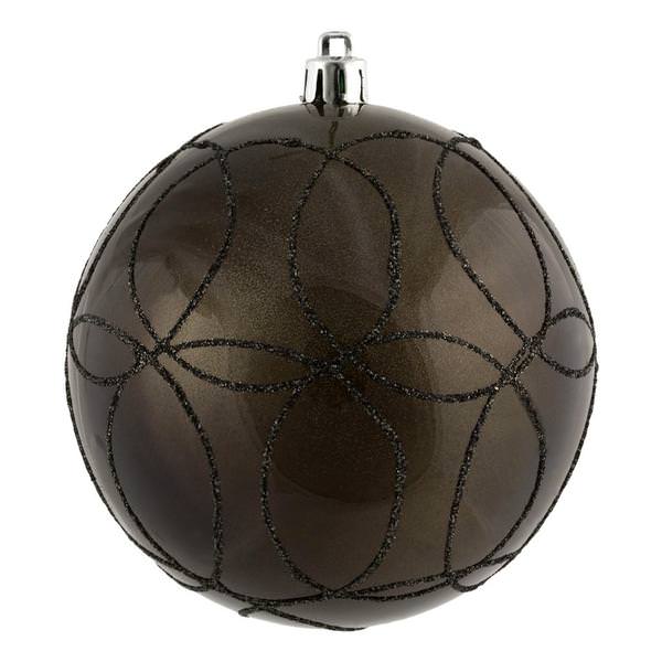 4" Gunmetal Candy Circle Glitter Ball Ornament (4 pack)