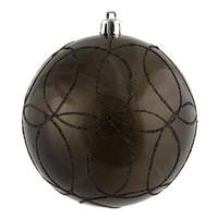 Vickerman 4" Gunmetal Candy Circle Glitter Ball Ornament (4 pack)