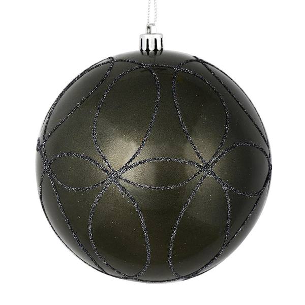 4" Pewter Candy Ball Circle Glitter Ornament (4 pack)