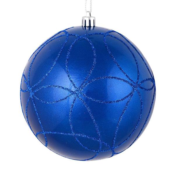 4.75" Blue Candy Ball Circle Glitter Ornament (4 pack)