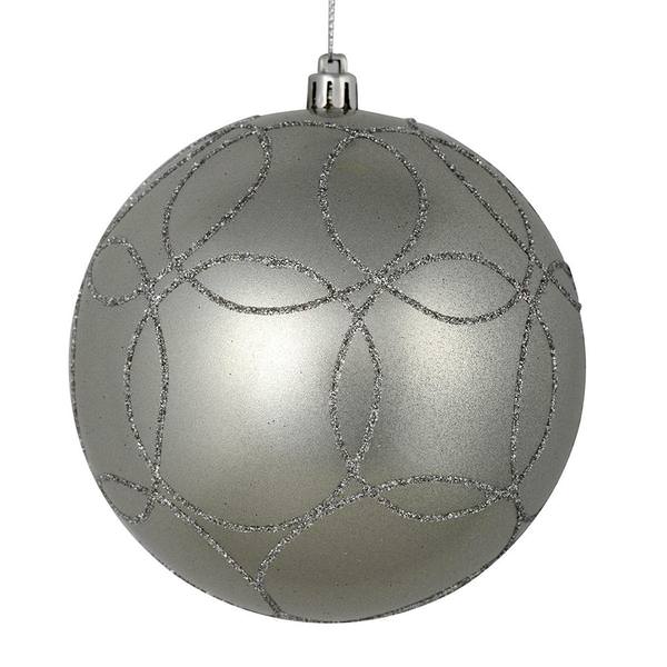 4.75" Silver Candy Ball Circle Glitter Ornament (4 pack)