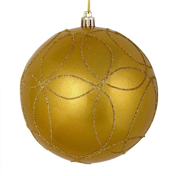 4.75" Gold Candy Ball Circle Glitter Ornament (4 pack)