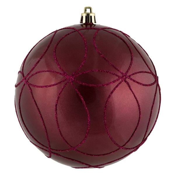 6" Berry Red Candy Circle Glitter Ball Ornament (3 pack)