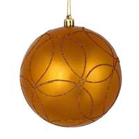 Vickerman 4.75" Antique Gold Candy Ball Circle Glitter Ornament (4 pack)