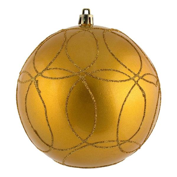 4.75" Honey Gold Candy Circle Glitter Ball Ornament (4 pack)
