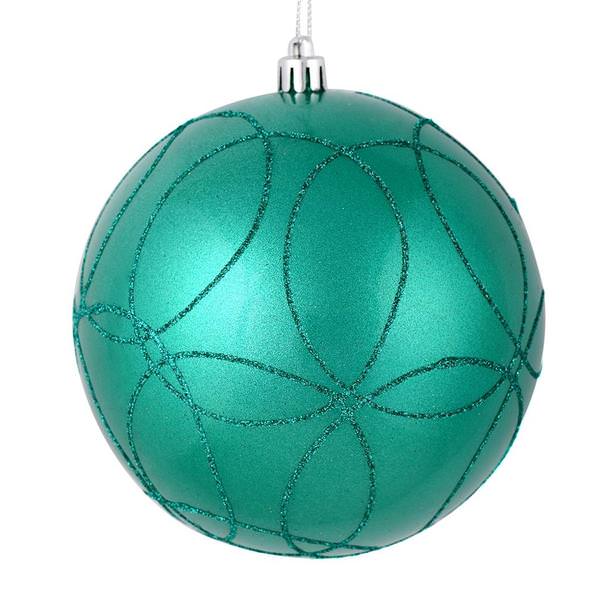 4.75" Teal Candy Ball Circle Glitter Ornament (4 pack)