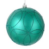 Vickerman 4.75" Teal Candy Ball Circle Glitter Ornament (4 pack)