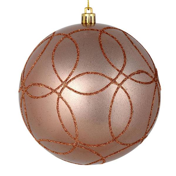 4.75" Rose Gold Candy Ball Circle Glitter Ornament (4 pack)