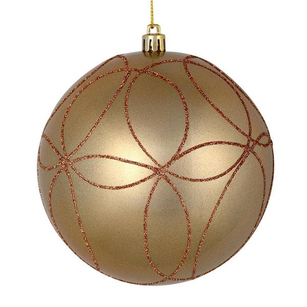 4.75" Cafe Latte Candy Ball Circle Glitter Ornament (4 pack)