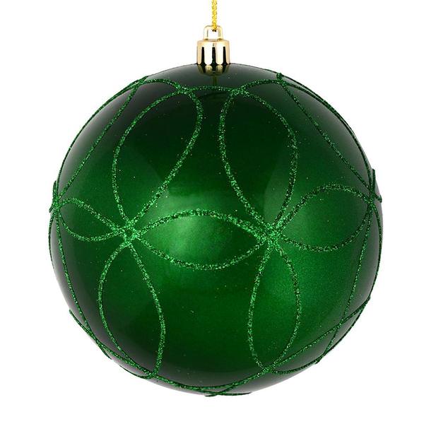 6" Green Candy Ball Circle Glitter Ornament (3 pack)