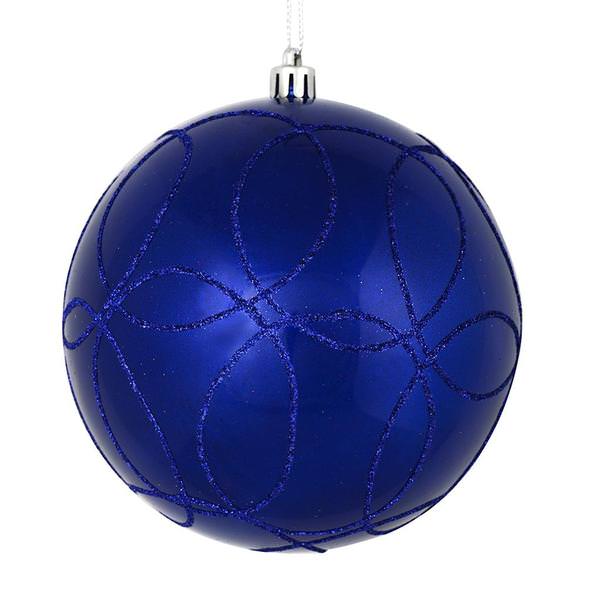 6" Cobalt Blue Candy Ball Circle Glitter Ornament (3 pack)